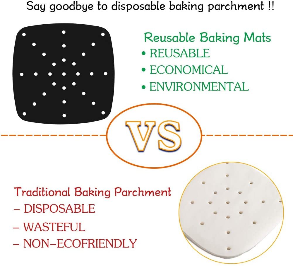 Reusable Square Air Fryer Liners – Non-stick Fiberglass Fabric PTFE coated Air Fryer Mats, Kitchen Accessories4 Reusable Square Air Fryer Liners - Non-stick Fiberglass Fabric PTFE coated Air Fryer Mats, Kitchen Accessories for Steamer